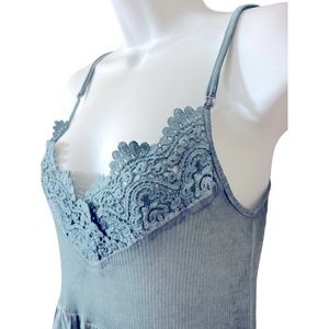 POL Teal Floral Embroidered Spaghetti Strap Babydoll Medium Womens Tunic